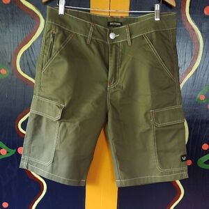 True Religion Green Cargo Shorts with Utilitarian Design